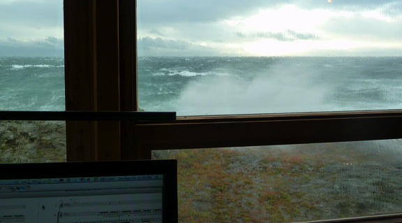 Alex desk view during a storm